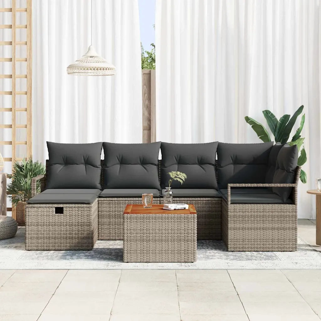 Set Divano da Giardino con cuscino 7 pcs Grigio Poly Rattan 3360870