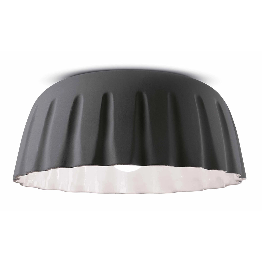 Plafoniera Grande Vintage Decò Madame Gres Ceramica Grigio Nerastro 1 Luce E27