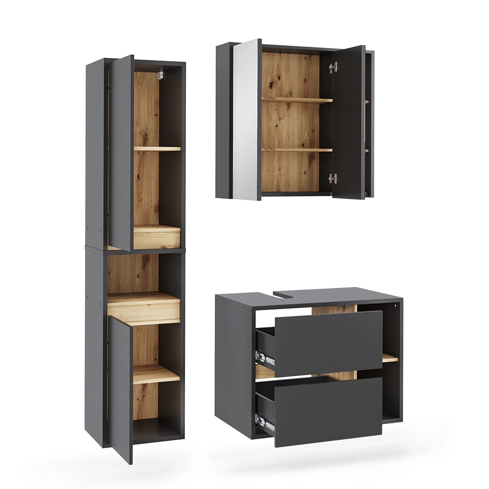 Vicco Set di mobili da bagno Grigio/Artisan 3 parti