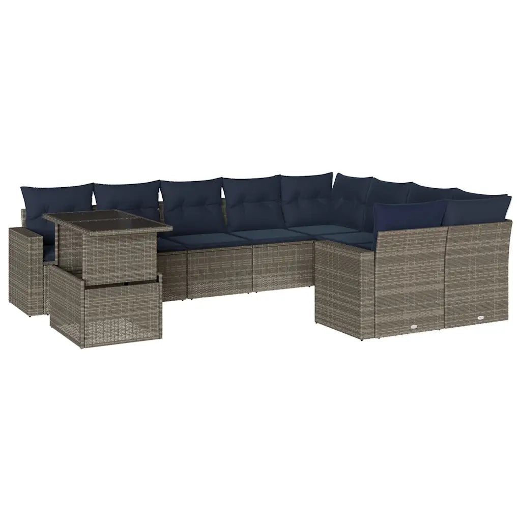 Set Divani da Giardino 10 pz con Cuscini Grigio in Polyrattan 3267511
