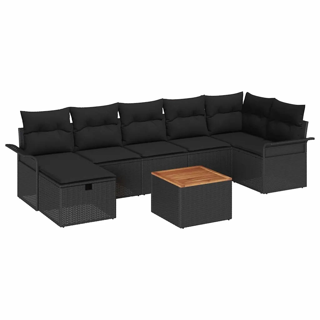 Set Divano da Giardino con cuscino 8 pcs Nero polyrattan