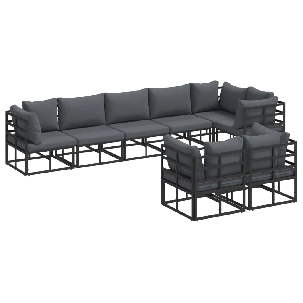 Set Divano da Giardino con cuscino 8 pcs Nero Alluminio