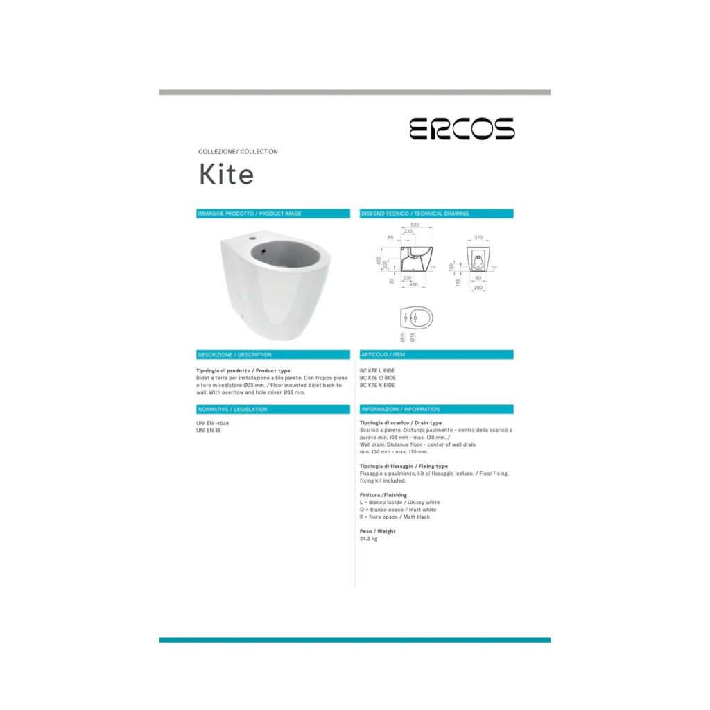 Bidet a Terra Ercos "Kite" Nero Opaco
