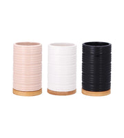 1 Pezzo Bicchiere Portaspazzolini in Ceramica Righe e Bmaboo 3 Colori