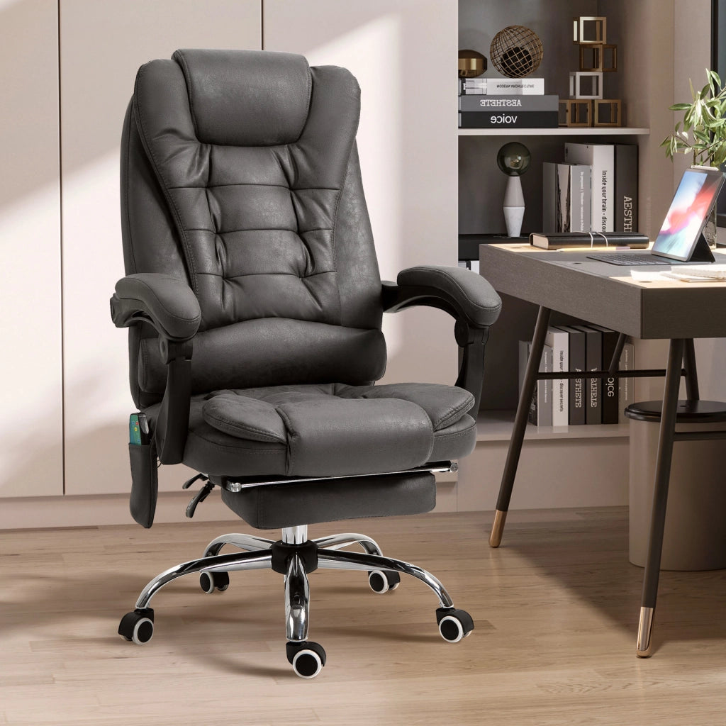 EasyComfort Poltrona da Ufficio Massaggiante e Reclinabile con Riscaldamento e Altezza Regolabile, Grigio