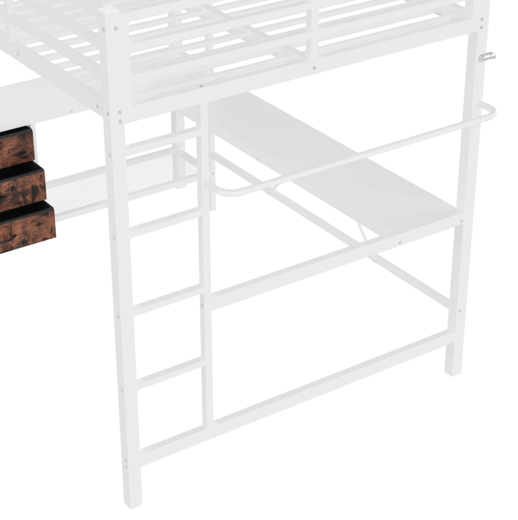 Letto a soppalco 140x200 cm con scrivania, LED, cassetti e presa USB