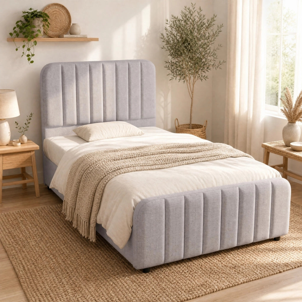 LETTO Contenitore 90x200 cm con rete sollevabile Grigio in lino