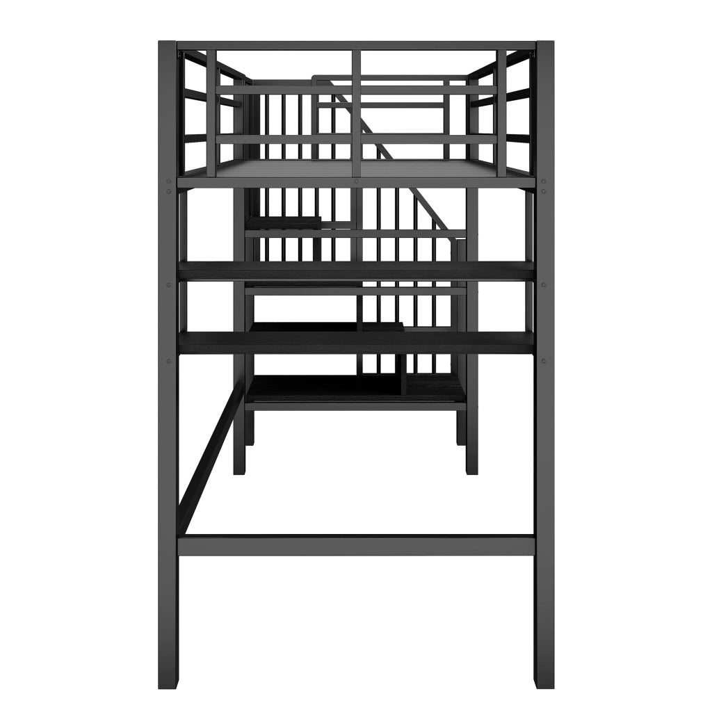 LETTO A SOPPALCO 90x200 cm con ripiani e scala contenitore, nero