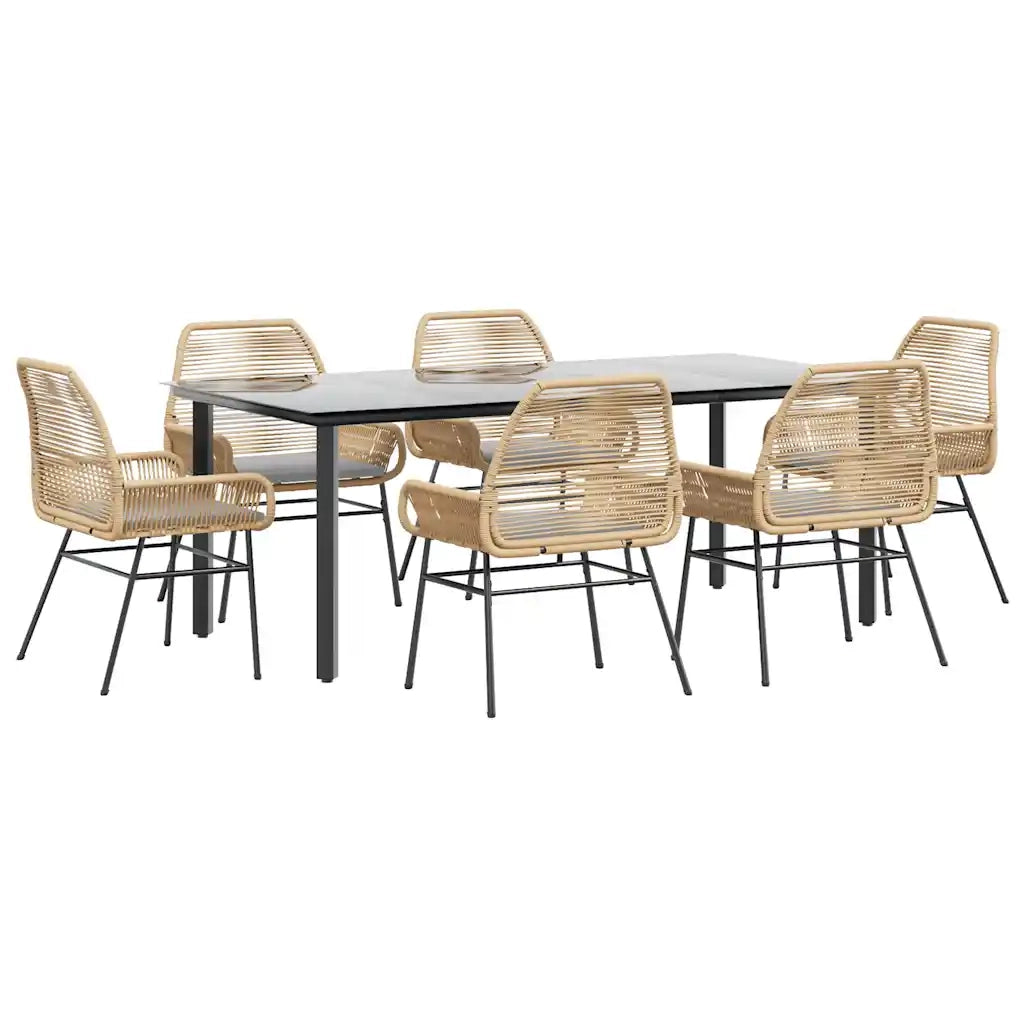 Set Pranzo da Giardino 7pz con Cuscini Marrone Polyrattan Vetro 3334574