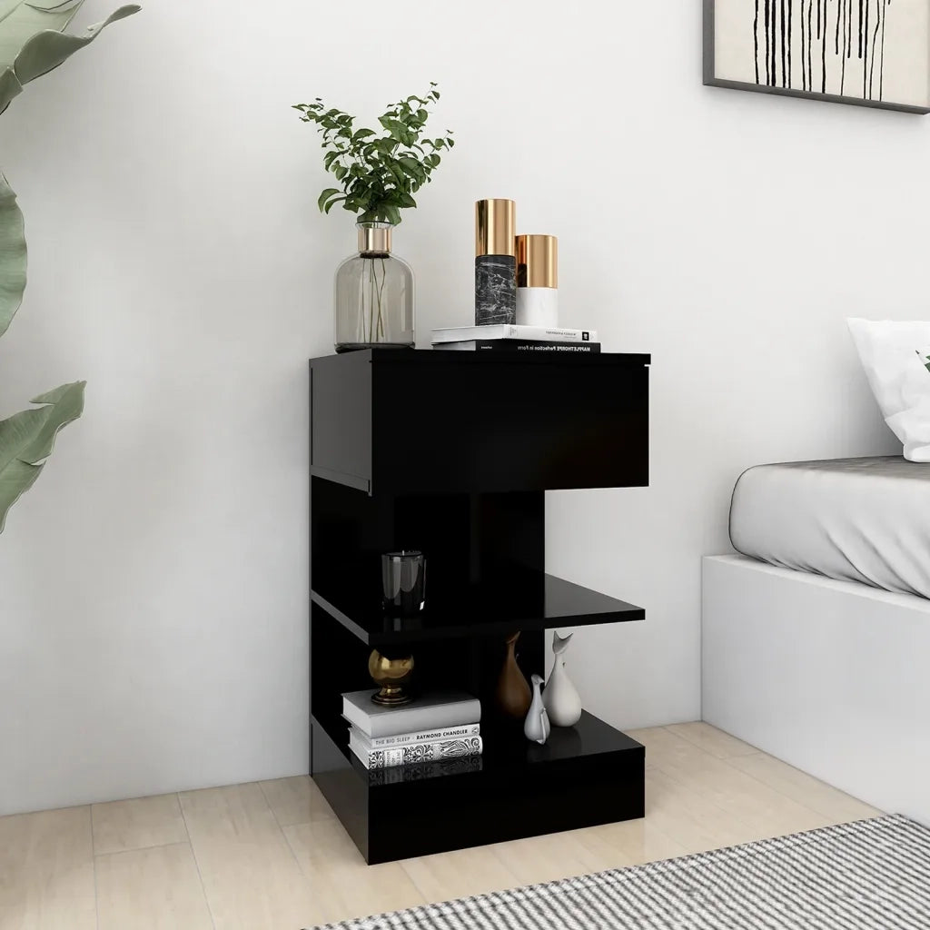 Set di 2 Comodini | Armadio da Notte | Mobiletto da notte Neri 40x35x65 cm