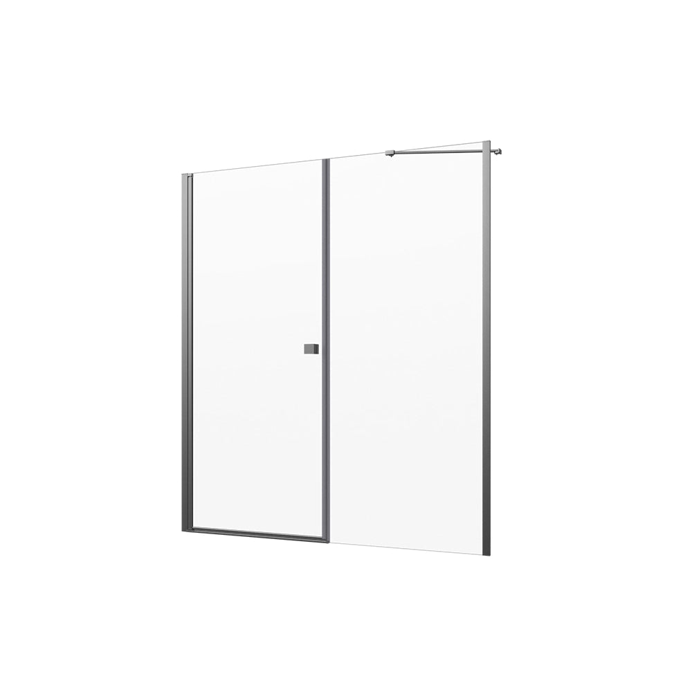 Porta doccia 141-145cm profili cromati apertura a battente e parete fissa vetro 8mm trasparente h195 | Fiji