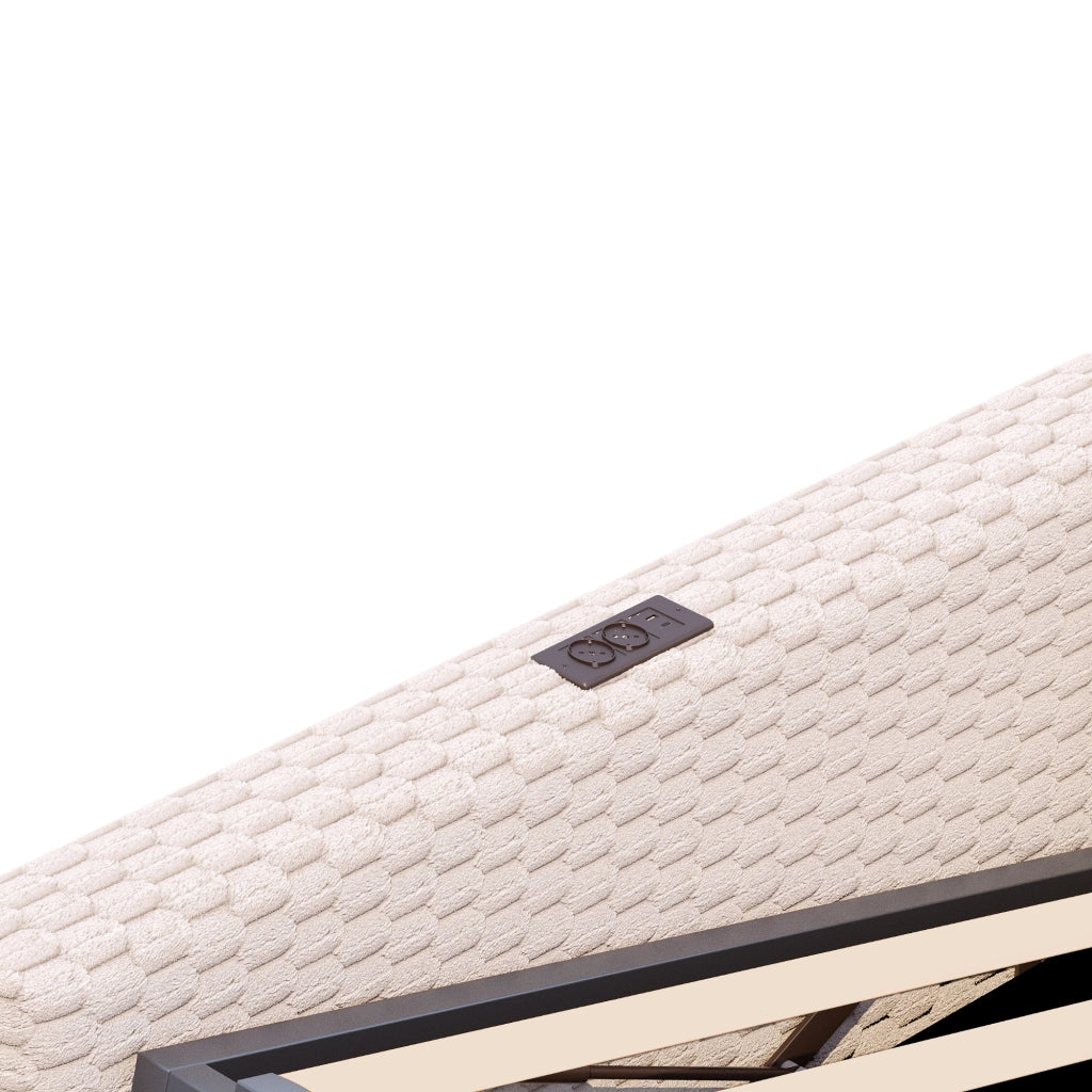 Letto Imbottito 140x200 con LED e USB ¨C MINIMAL ¨C Velluto Beige, Idraulico