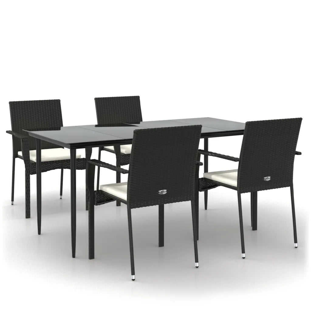 Set da Pranzo da Giardino 5 pz Nero con Cuscini in Polyrattan 3185122