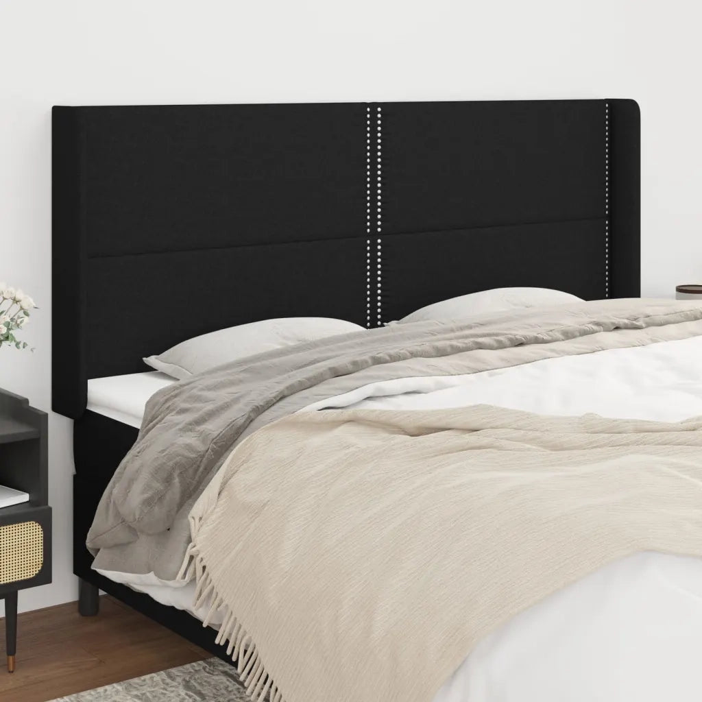 Testiera | Testata ad Orecchio Nera 203x16x118/128 cm in Tessuto