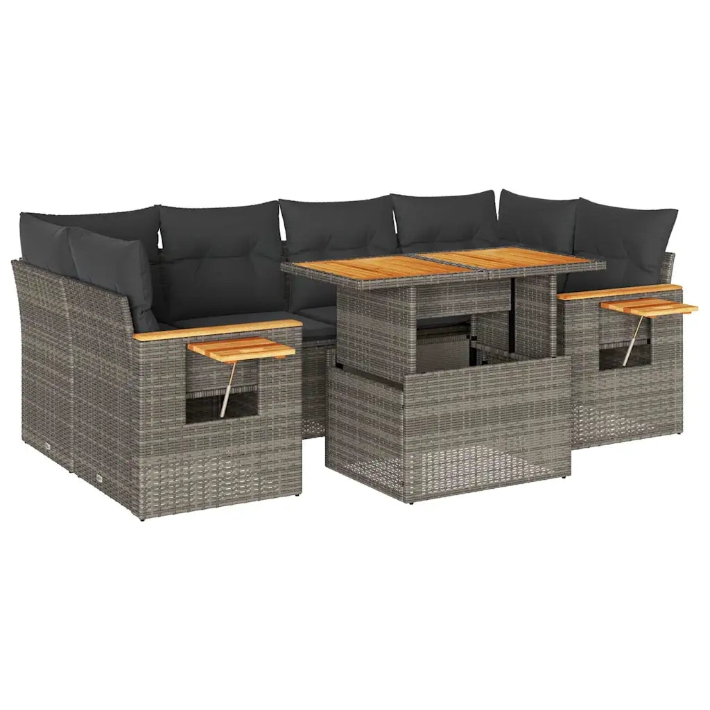 Set Divani da Giardino 7pz con Cuscini Grigio Polyrattan Acacia 3327567
