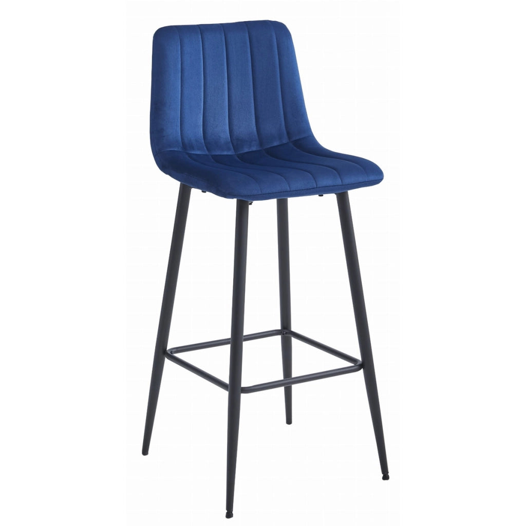 Sgabello da bar Pozza in velluto blu e acciaio nero