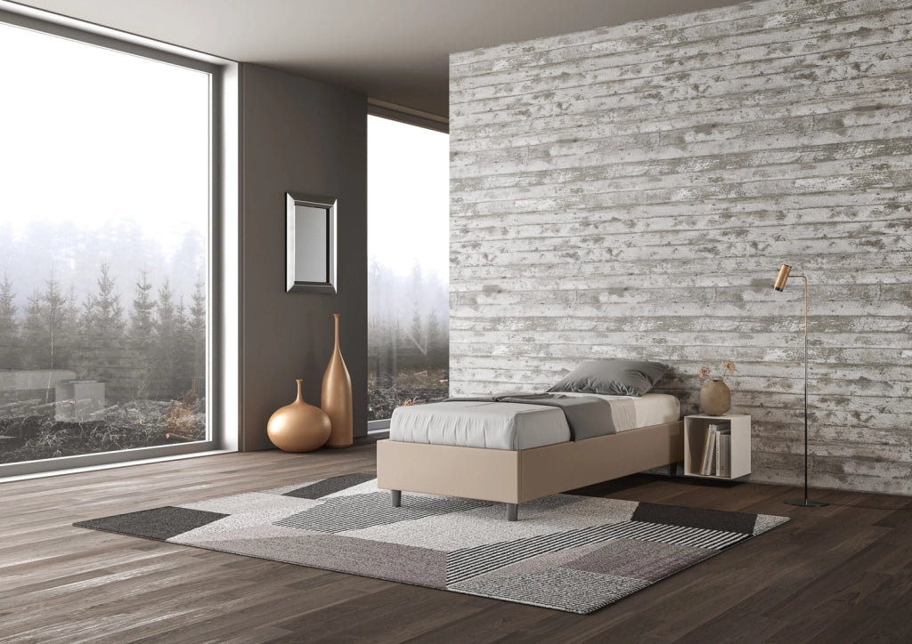 BS COM Letto singolo contenitore imbottito 80x210 similpelle tortora