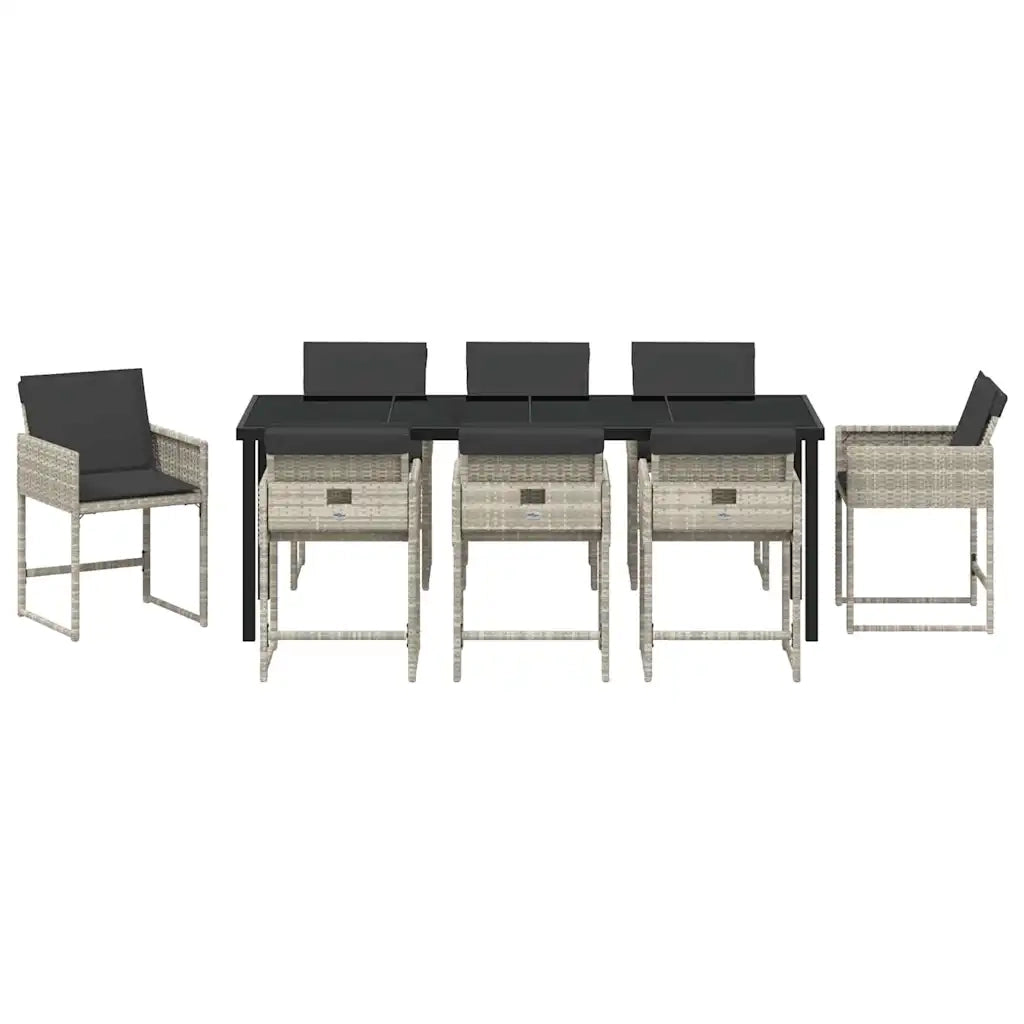 Set da Pranzo per Giardino 9 pcs Grigio chiaro polyrattan 3380736