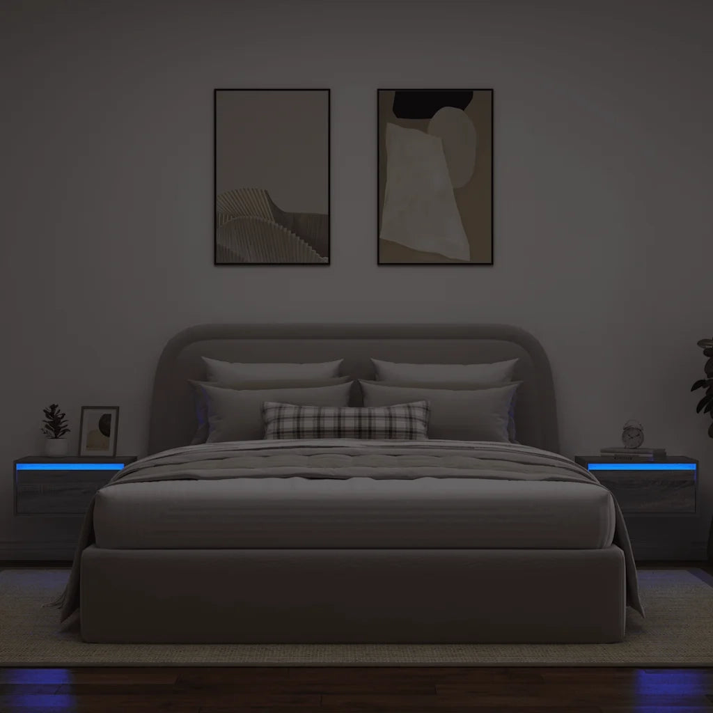 Comodini a Parete con luci LED 2 pz Grigio Sonoma 860222