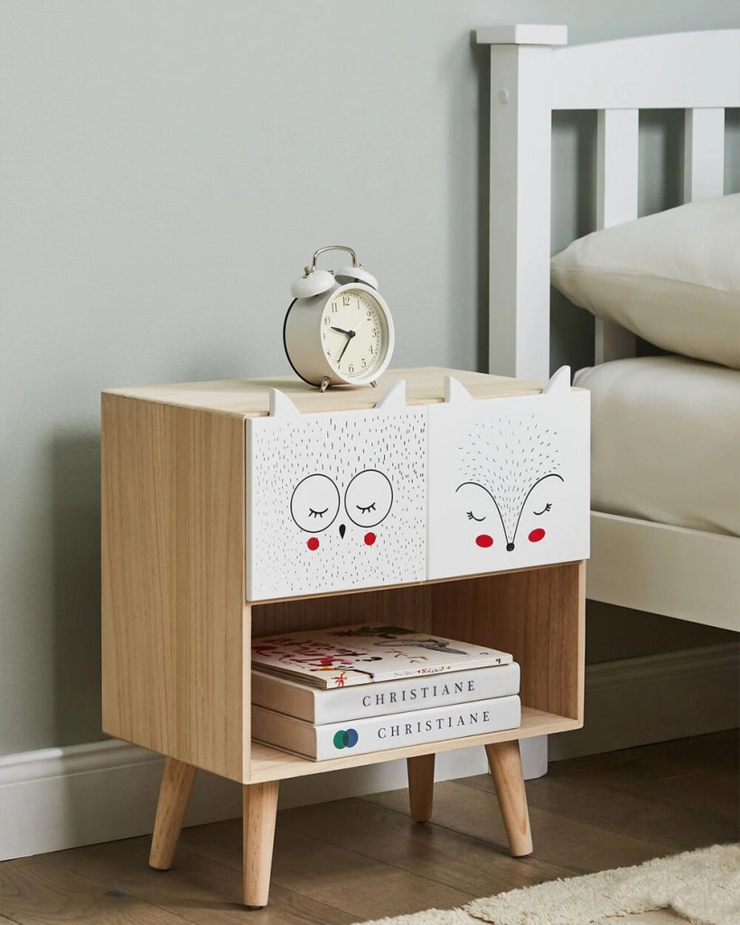 Comodino Legno Chiaro 2 Cassetti Per Bambini Tema Animale