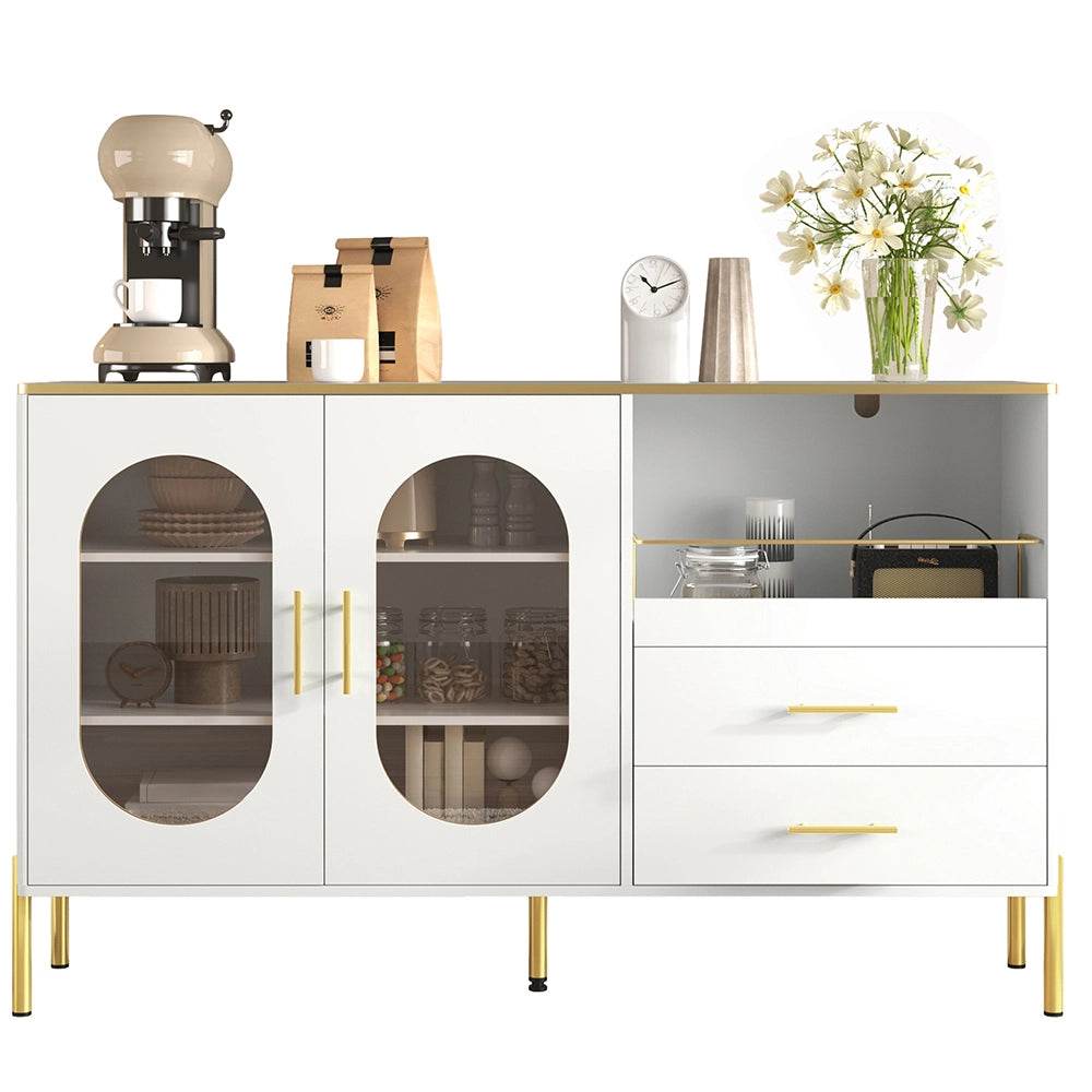 Buffet - Xylo - 2cass/2porte vetro bianco/dorato