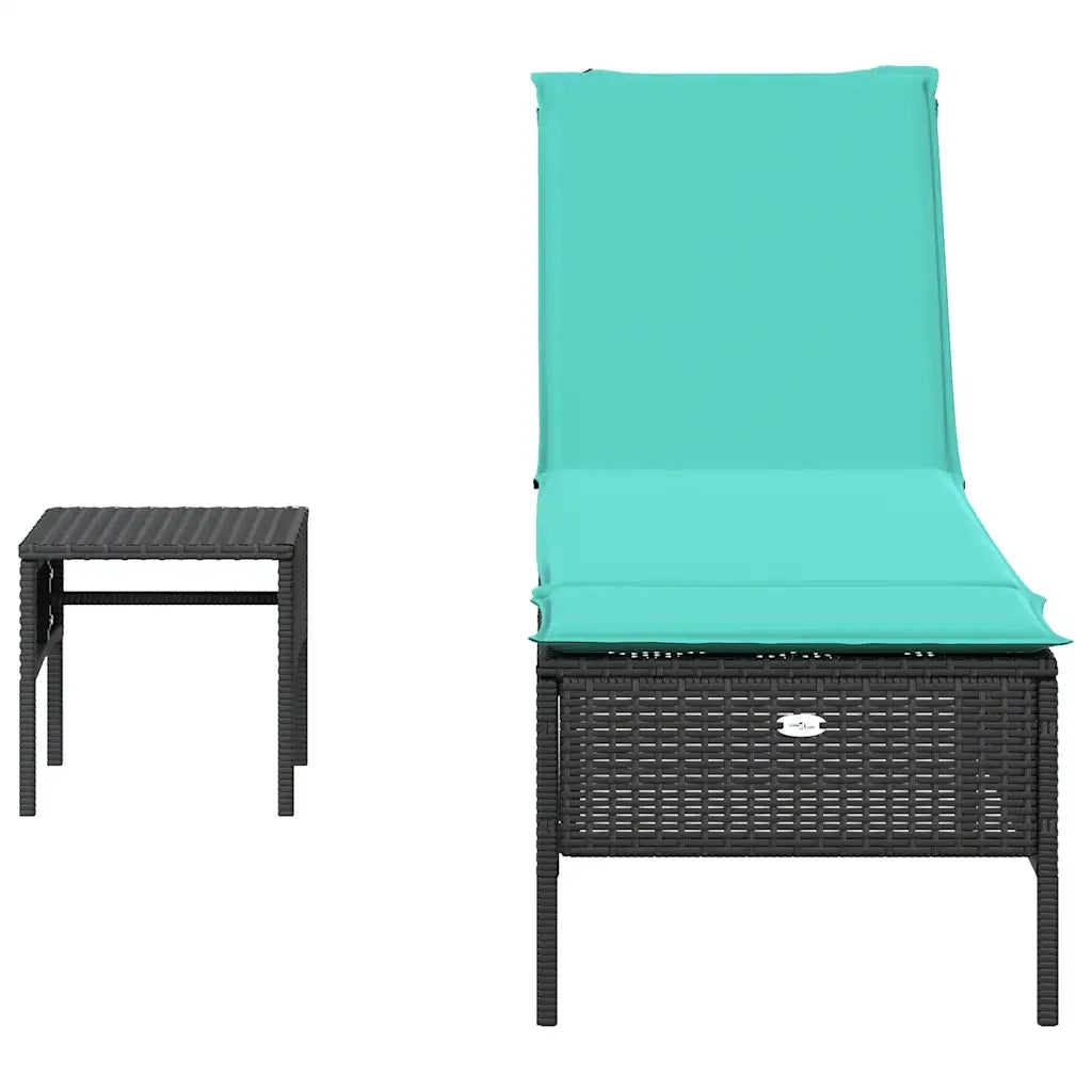Lettino prendisole con Tavolino e Cuscino in Polyrattan Nero 4002736