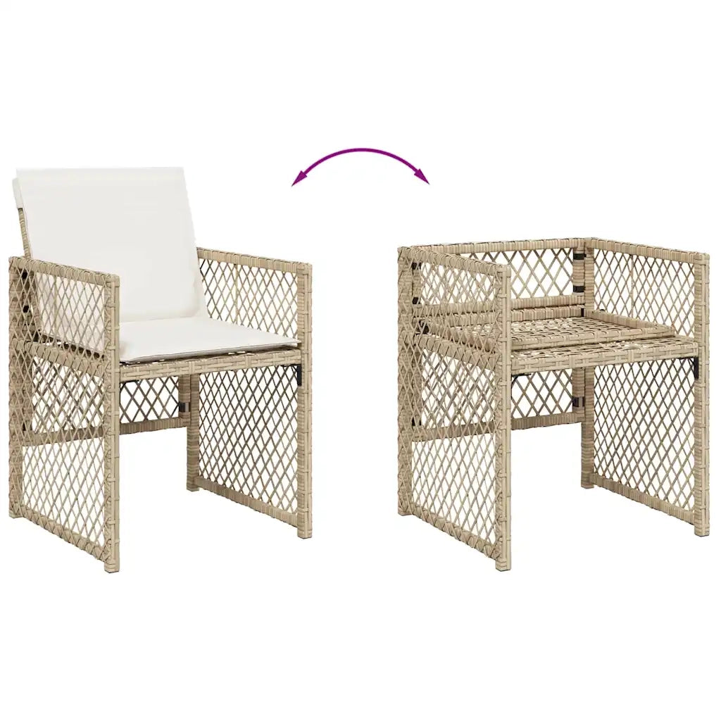 Set da Pranzo da Giardino 9 pz con Cuscini Beige in Polyrattan 3210784