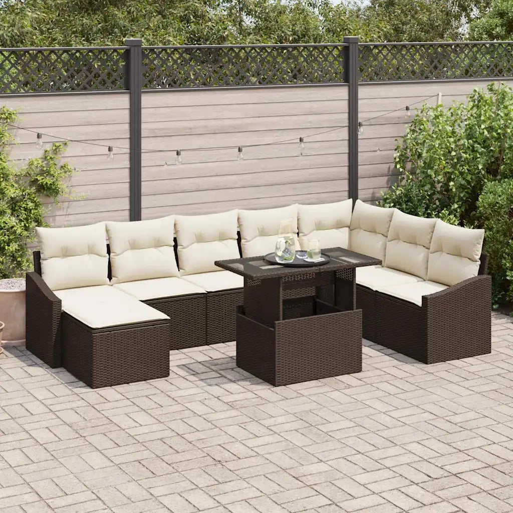 Set Divano da Giardino con cuscino 9 pcs Marrone e Crema 3357791