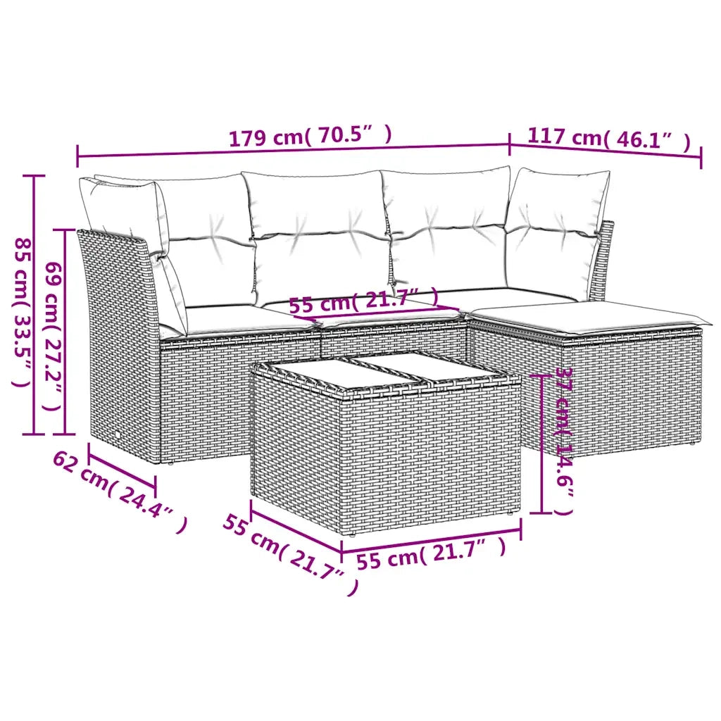 Set Divano da Giardino 5 pz con Cuscini Marrone in Polyrattan 3249392