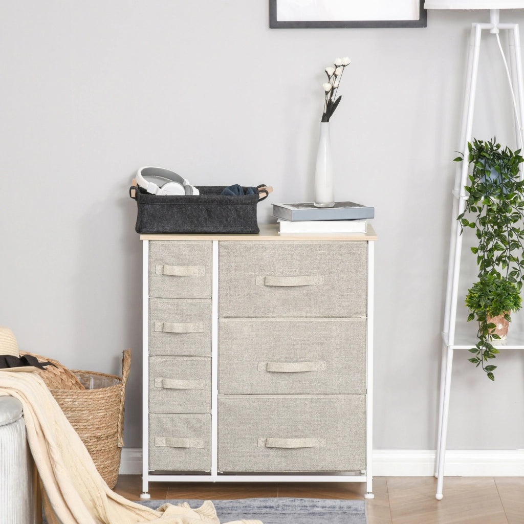 Cassettiera con 7 Cassetti in Tessuto ¨C zephmum ¨C Grigio 63.5x30x71 cm