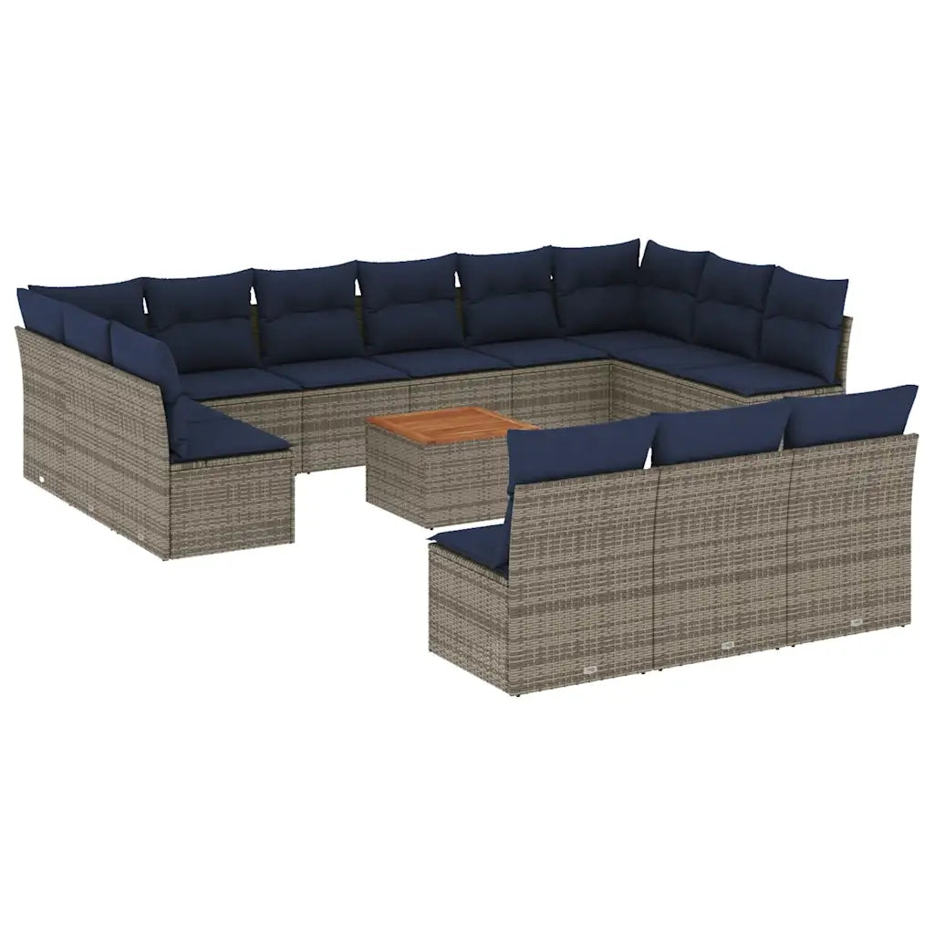 Set Divani da Giardino 14pz con Cuscini in Polyrattan Grigio 3256236