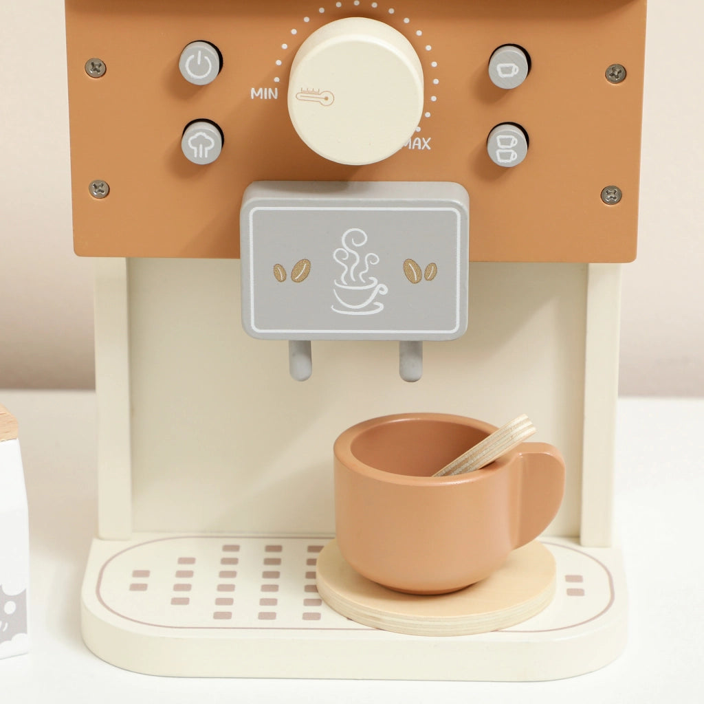 Macchina del Caffè Giocattolo per Bambini con Accessori in Legno Marrone