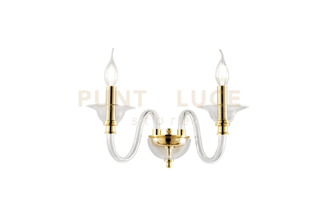 APPLIQUE TEBE 2 LUCI TRASPARENTE E ORO ATTACCO E14 L.35CM