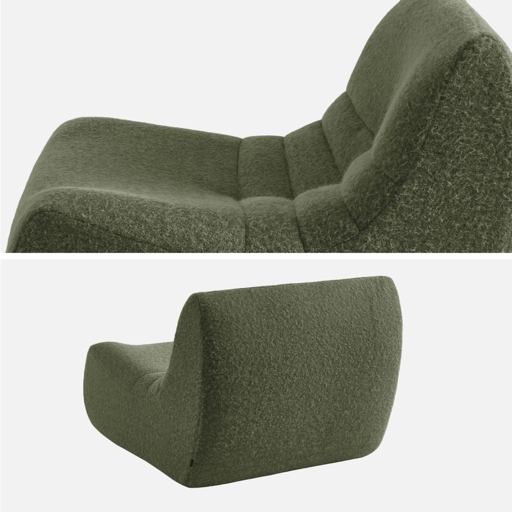 Divano modulare tessuto effetto alpaca, 3 posti, verde kaki
