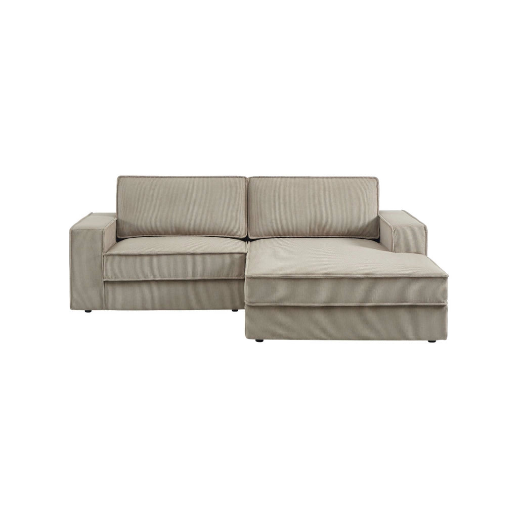Divano angolare destro in velluto a coste, 3 posti, beige