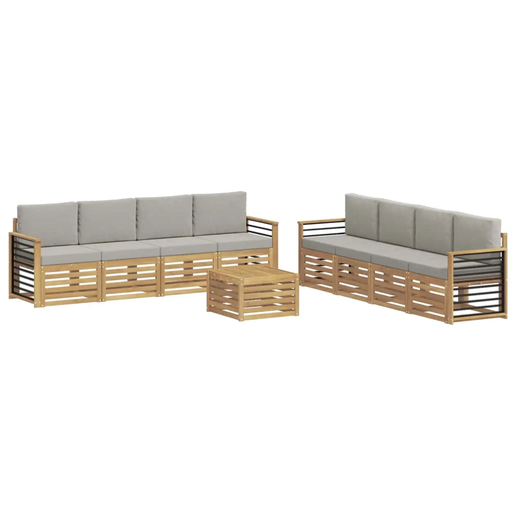 Set divani con cuscino 9 pcs Bianco e Grigio Chiaro Poliestere 3391606