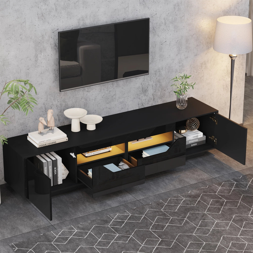 Mobile TV da terra 180x40x45 cm con 2 cassetti, 2 ante e LED, nero