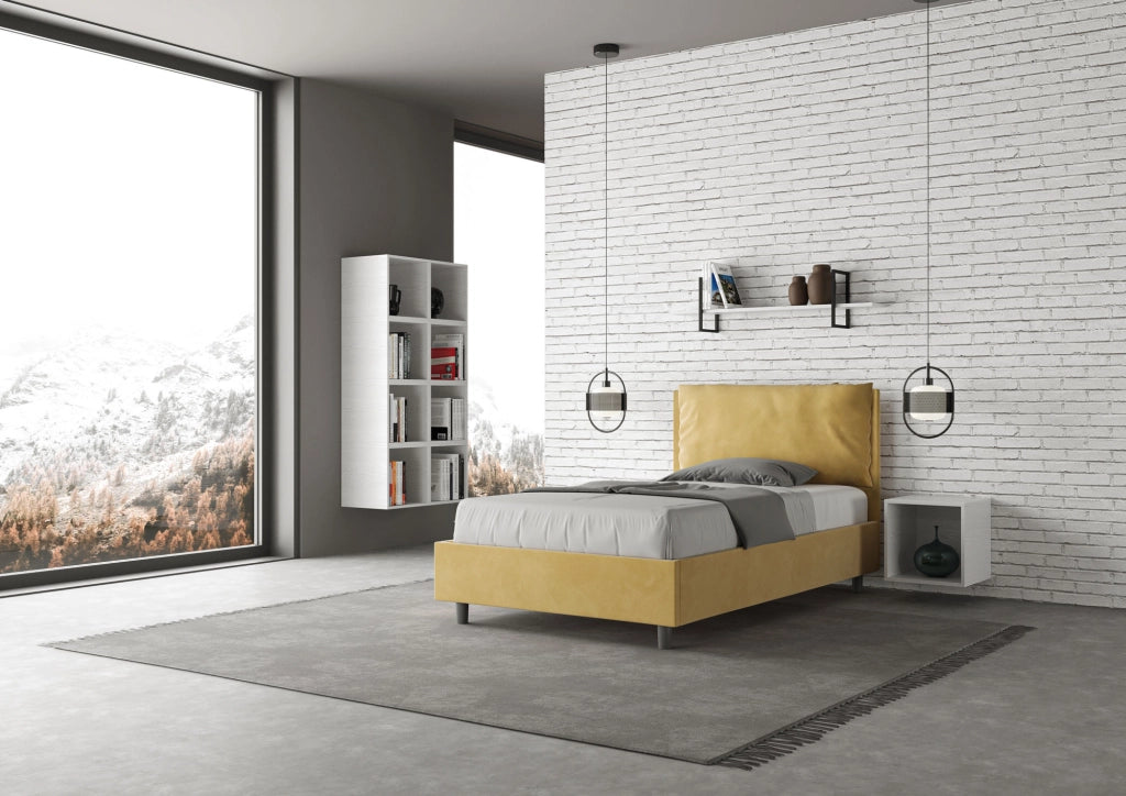 BS COM Letto una piazza e mezza contenitore imbottito 130x210 microfibra ocra Large