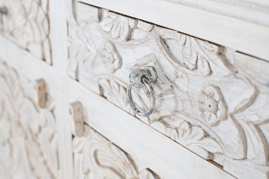 Credenza in massello di mango bianco invecchiato