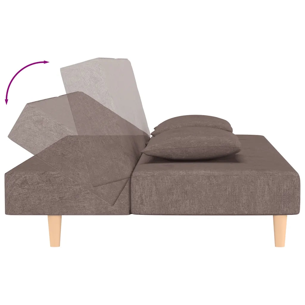 Divano Letto a 2 Posti con 2 Cuscini-Sofa Letto 2 Posti-Daybed Tortora in Tessuto 396794