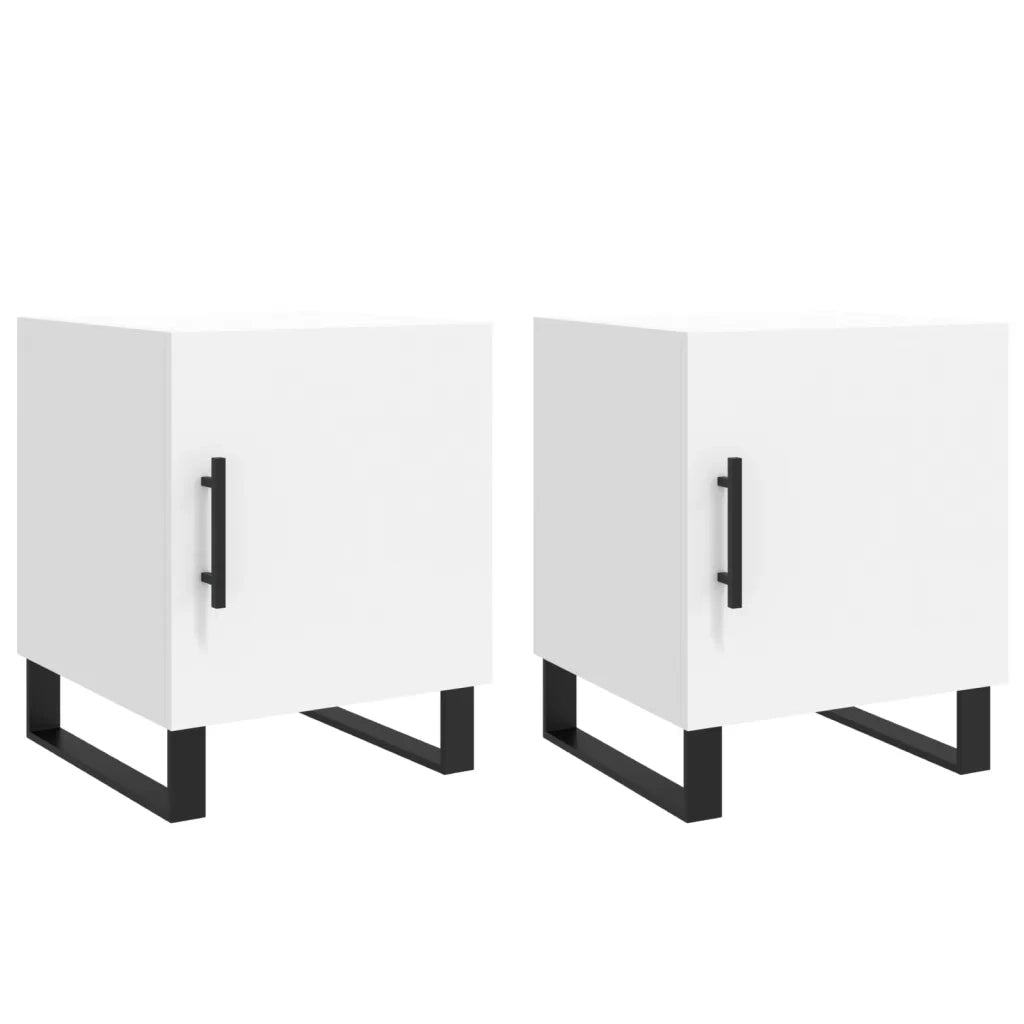 Set di 2 Comodini | Armadio da Notte | Mobiletto da notte Bianchi 40x40x50 cm in Legno Multistrato