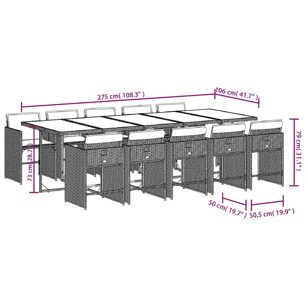 Set da pranzo da giardino da 11 pz con Cuscini in Polyrattan Grigio 3277884