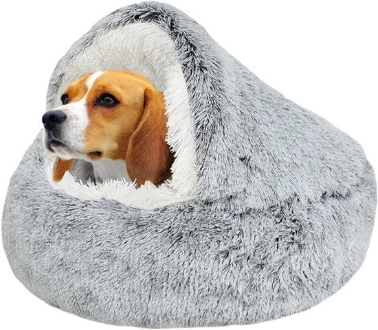 Donut knuffelnest per cani - Cuscino morbido e caldo con base antiscivolo per cani piccoli e medi - Ideale per sonneggio e riposo all'interno - 65 cm grigio