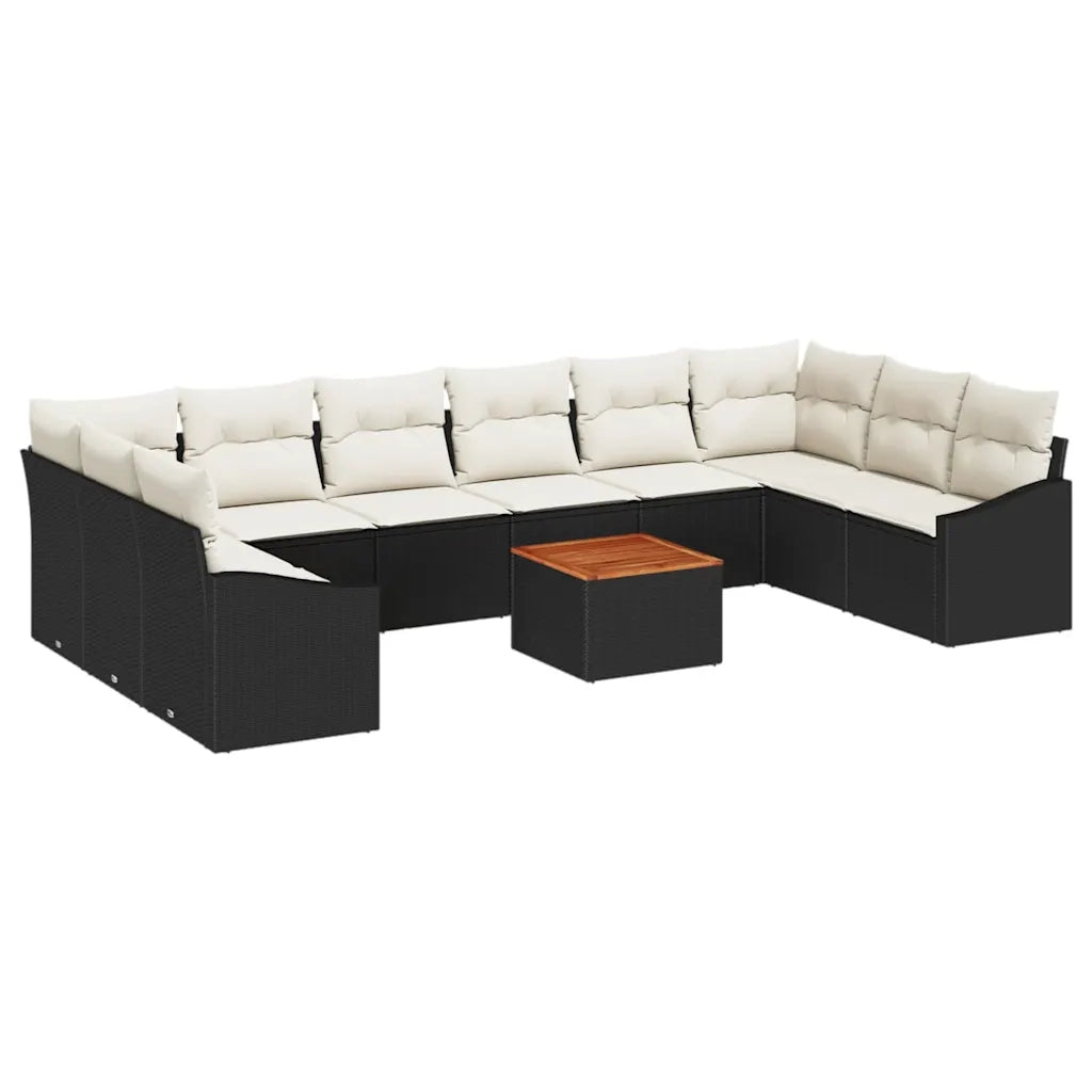 Set Divano da Giardino 11 pcs Nero e Crema polyrattan