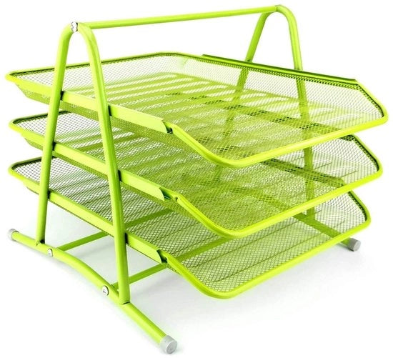 Organizzatore per ufficio con 3 contenitori - contenitore per documenti - rete - metallo robusto - dimensioni 205 x 103 x 98 mm - organizzatore per documenti