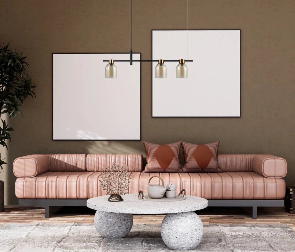 Lampada sospensione moderna nero ambra asimmetrica 3xE14 Italux