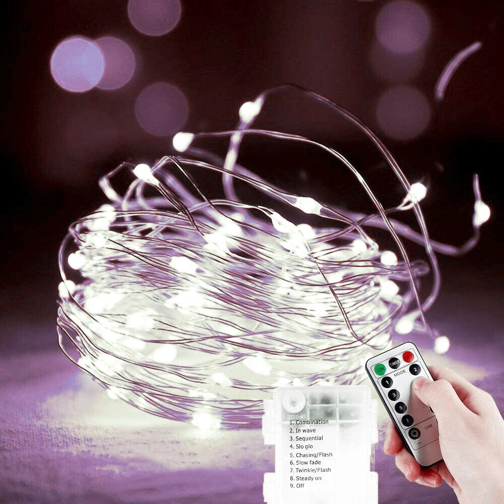 Luci di natale 150 micro led batteria 15 mt con telecomando esterno LUCE FREDDA