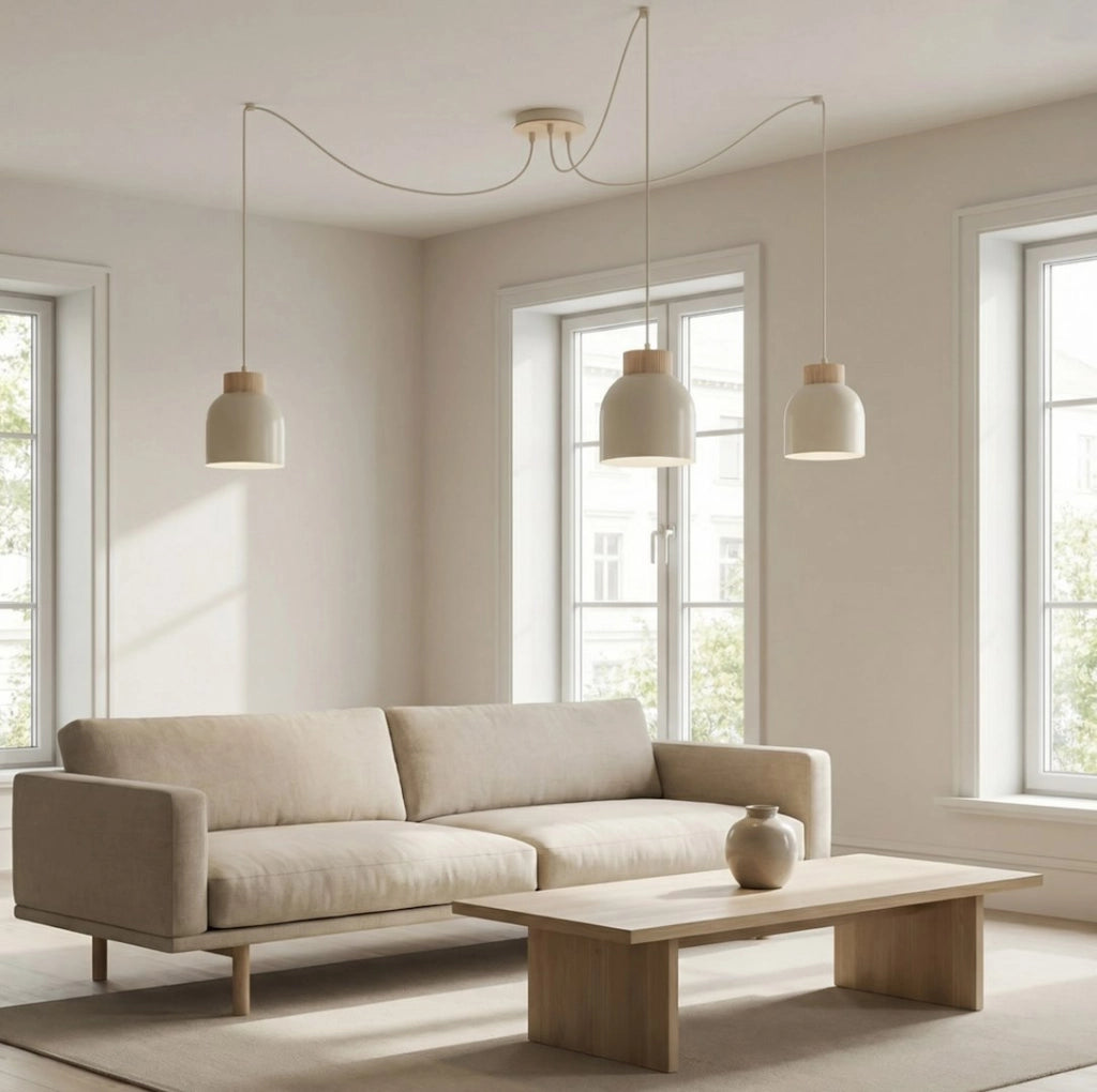 Lampada sospesa KRU a ragno 3xE27 beige legno Emibig