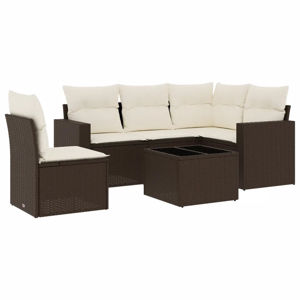 Set Divani da Giardino 6 pz con Cuscini Marrone in Polyrattan 3251320