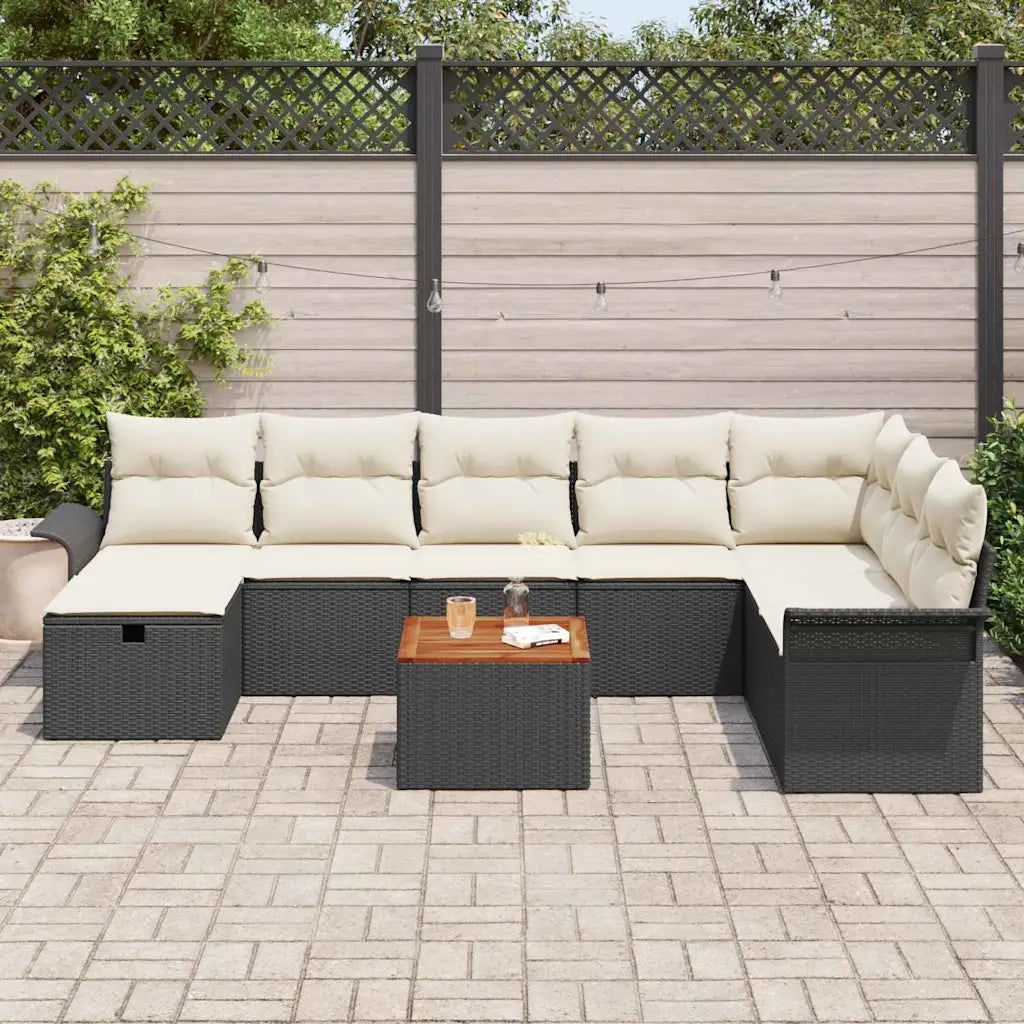 Set Divano da Giardino con cuscino 9 pcs Nero Poly Rattan 3360799